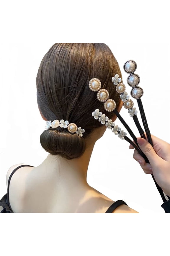 4 Pcs Flower Pearl Hair Bun Maker,Hair Twist Curler Buns Shaper,Retro Temperament Ball Head Hair Tools,Donut Bun Maker,DIY Hair Styling Accessories for Women Girls