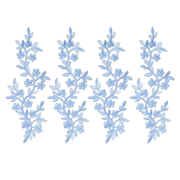 4 Pcs Flower Vine Embroidery, Long Floral Applique, Light Blue Iron-on ...