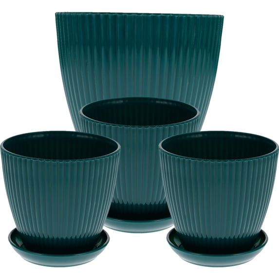 CIMAXIC Resin Planter with Saucer Dark Green for Indoor Decoration 4Pcs