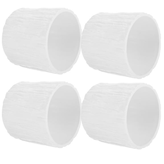 4-Pack Small White Plastic Flowerpot Set with Fake Stump Design for Indoor Plants, , Sunflowers, Living Display Buckets
