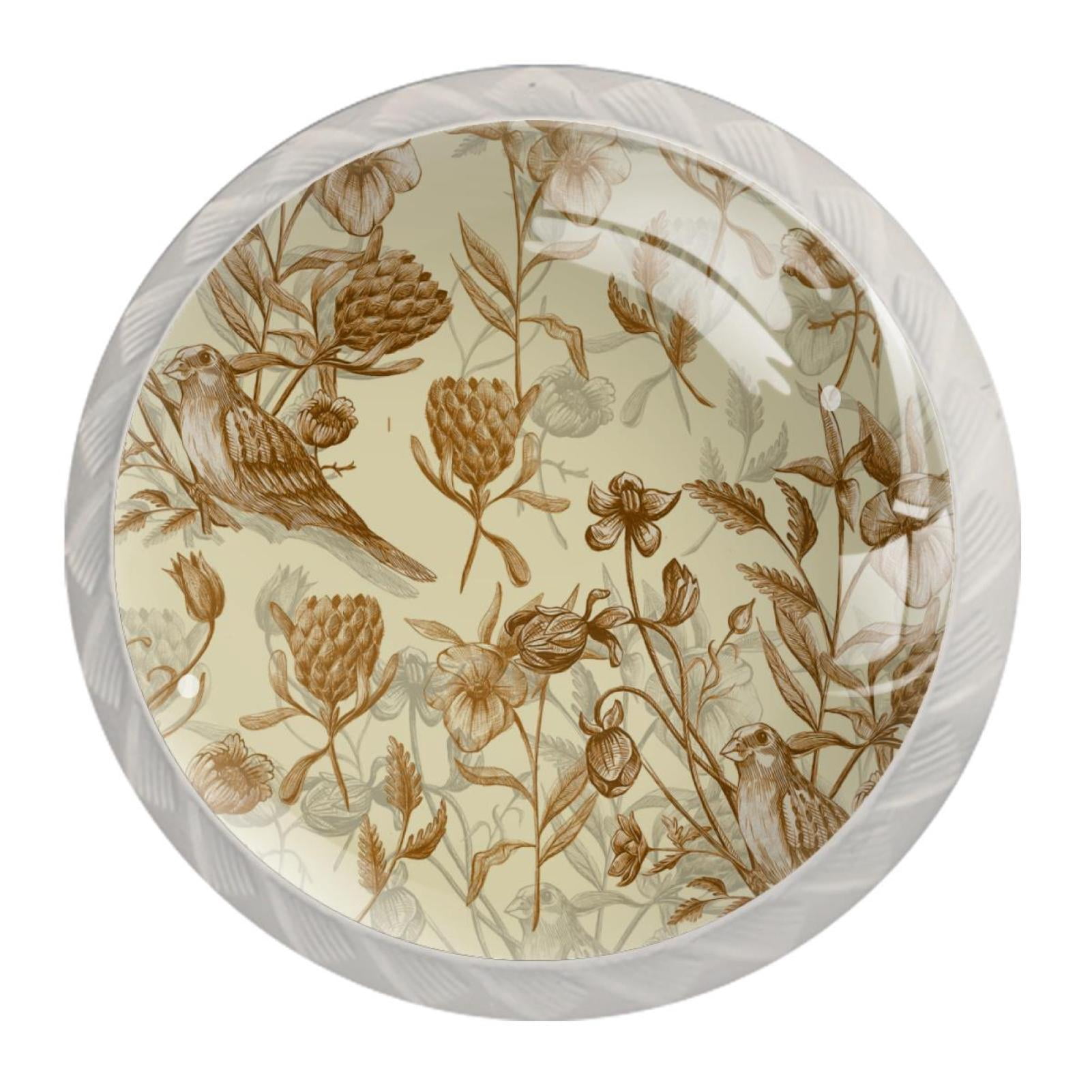 4 Pcs Flowers Birds Knobs for Kitchen Cabinet Cupboard Dresser Bookcase Drawer Pulls Handles Round Home Decor