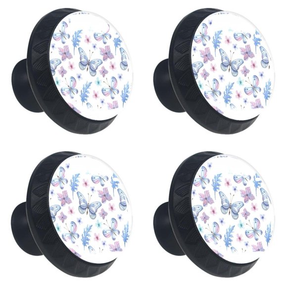 4 Pcs Flowers Butterflies Knobs for Kitchen Cabinet Cupboard Dresser Bookcase Drawer Pulls Handles Round Home Decor