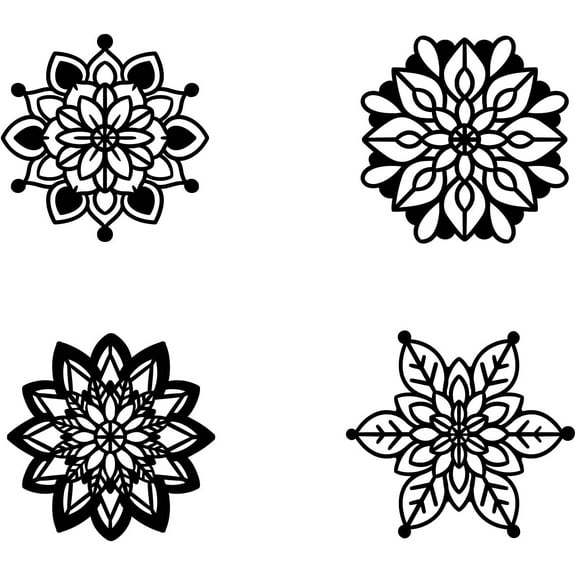 4 Pcs Flowers Wood Wall Art Mandala Flower Wooden Wall Art Rustic Wall Hanging Signs Hollow Wall Art Sculpture for Home Living Room Office Hotel Decor Housewarming Gift