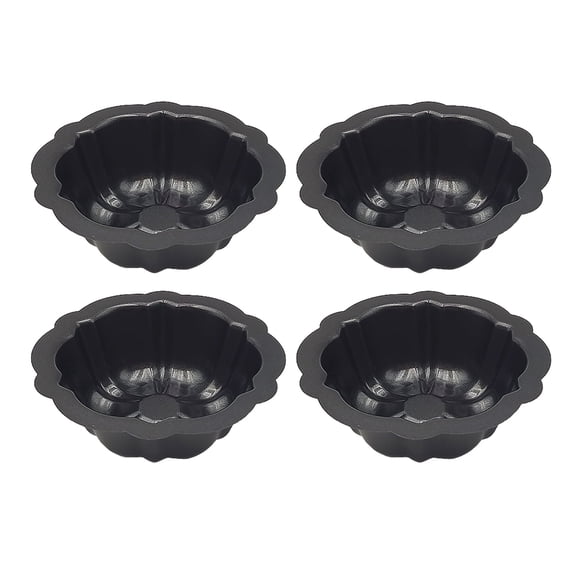 4 Pcs Fluted Mini Cake Pan Nonstick Fluted Cake Pan Carbon Steel Tube Pan Reusable Metal Oven Baking Mold with Flower Shape for Cupcake Baking