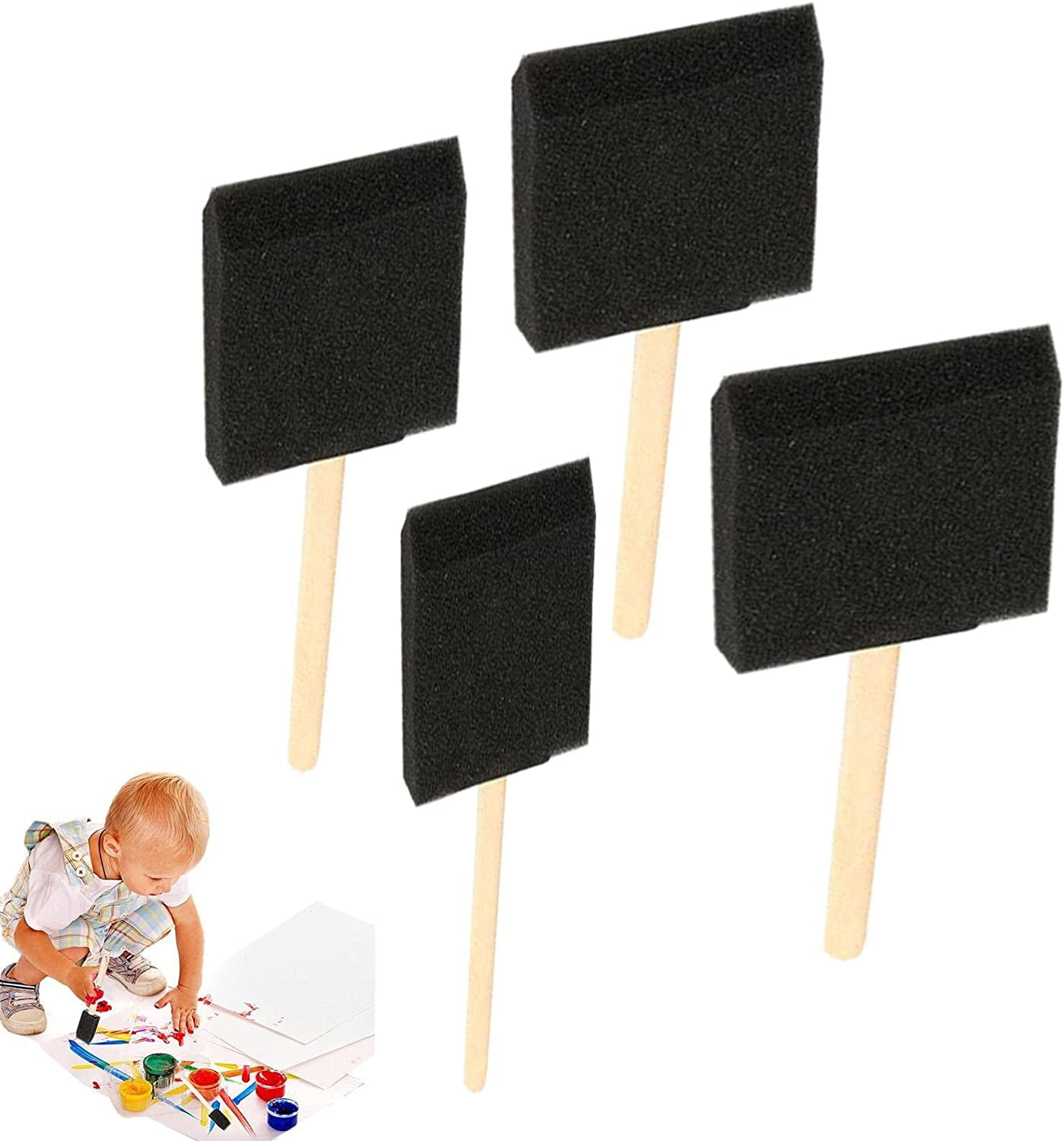 4 Pcs Foam Paint Brushes 4 Pieces Small Size Foam Sponge Brush Wood