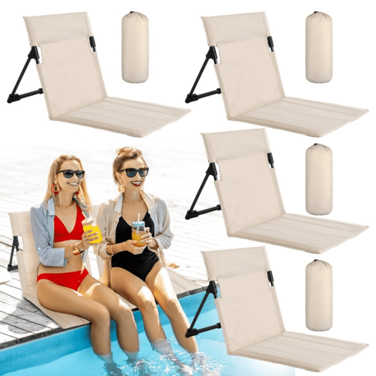 4 Pcs Foldable Pool Chairs Portable Poolside Chairs for Edge of Pool ...