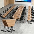 thumbnail image 1 of 4 Pcs Folding Conference Table with Wheels,47.2in Flip-Top Conference Tables,Mobile Training Table for 2-12 Person,Trapezoid Design,for Classrooms & School Office Spaces(Oak), 1 of 8