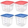 thumbnail image 1 of 4 Pcs Food Storage Containers with Scales 8 qt and 4 qt Square Containers with Lids and Handles Polycarbonate Air Tight for Home Storage Kitchen Restaurant(Red, Blue), 1 of 12