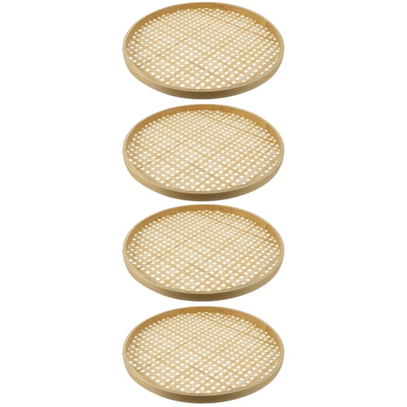 OFFIGAM Bamboo Weaving Colander Basket Square for Homeowners in Kitchen Decor 4Pcs 7.1X7.1X0.6In