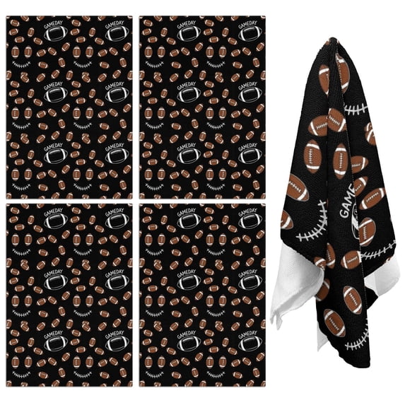 4 Pcs Football Text Black Pattern Funny Kitchen Towels, Microfiber Dish Towels, Kitchen Tea Towels Set 18" X 26"