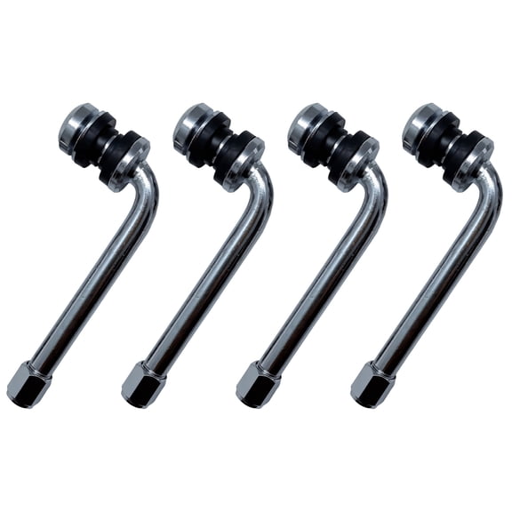 4 Pcs Forged Alloy Wheel Valve Stems, 84mm Chrome 90° L-Shaped Elbow Tire Valve Stems with TPMS Function, for JDM, USDM, and European Rims, Includes Metal Nuts and Black Rubber Seals