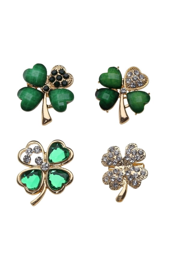 4 Pcs Four Leaf Clover Brooches Lapel Pin Backpack Decorations Shamrock Badges
