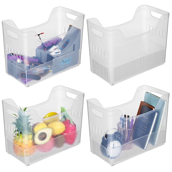 4 Pcs Freezer Organizer Bins with Wheel Plastic Organizer Bins Tall Narrow Kitchen Organization