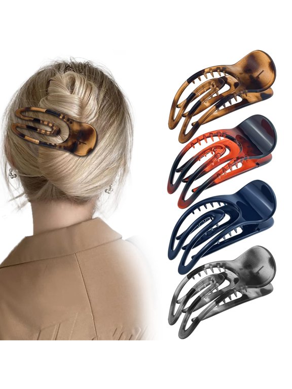 4 Pcs French Flat Hair Clips, 3.54 Inch Curved Hair Claw Alligator Hair Clips Volume Strong Hold Banana Barrettes Hair Clamps Jaw Clips