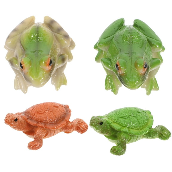 4pcs Garden Resin Frog And Turtle Figurines, Miniature Animal Statues For Outdoor Yard And Patio Decor Landscape Ornaments