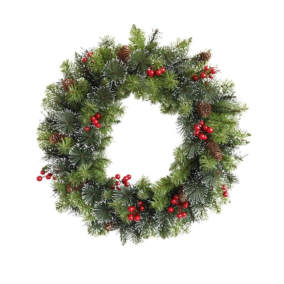 4 Pcs Frosted Berry Pinecone Christmas Wreath - Battery Operated LED Decor for Indoor Outdoor Door Window Holiday Decorations with Realistic Spruce Branches