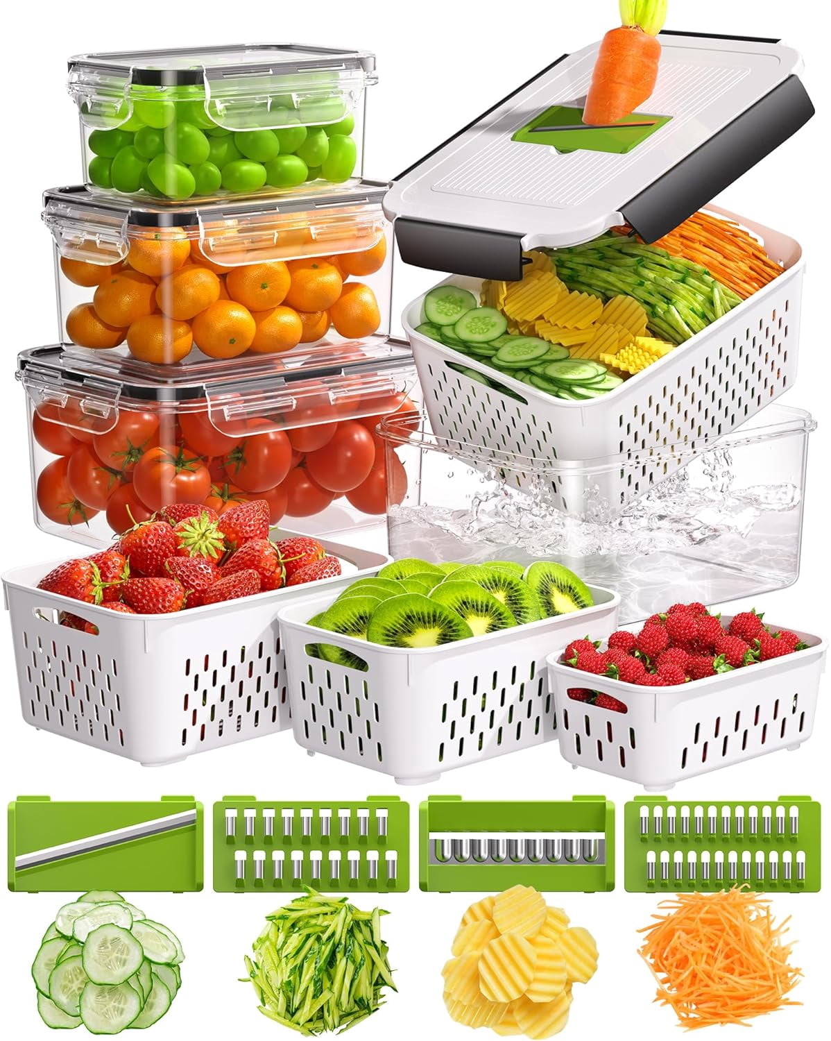 4 Pcs Fruit Storage Containers for Fridge with Vegetable Chopper Set ...