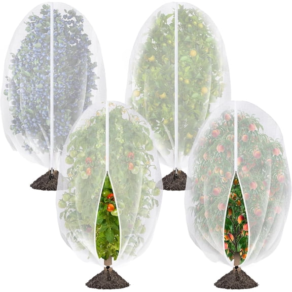 4 Pcs Fruit Tree Netting with Zipper & Drawstring, 4.9 x 3.2 Ft Garden Bird Netting Plant Cover, Blueberry Tomato Insect Bird Barrier Tree Net Protection Cover for Protecting Plants Vegetables Fruits