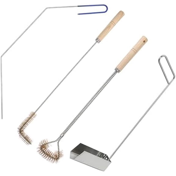 4 Pcs Fryer Cleaning Tools, L Shaped Brass Bristles Fryer Deep Cleaning Brush, Deep Fryer Crumb Scoop, Fryer Deep Cleanout Rod, Long Handle Fryer Basket Brush for Restaurant Air Fryer