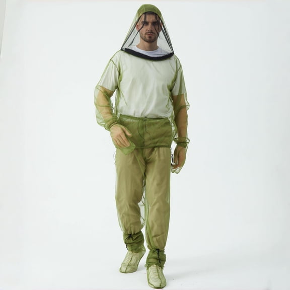 4 Pcs Full Body Mosquito Repellent Clothing Bug Suit, Mosquito Suits for Adult, Mesh Net Bug Hooded Jacket Pant, Outdoor Full Body Protection Mosquito Proof Clothing