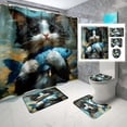 thumbnail image 1 of 4 Pcs Funny Cat Shower Curtain Set - Cute Cat Bathroom Set for Kids Boys Girls, Blue Sea Ocean Themed Shower Curtain with Rug, Toilet Cover and Bath Mat, Girl Bathroom Decor with 12 Hooks, 1 of 6