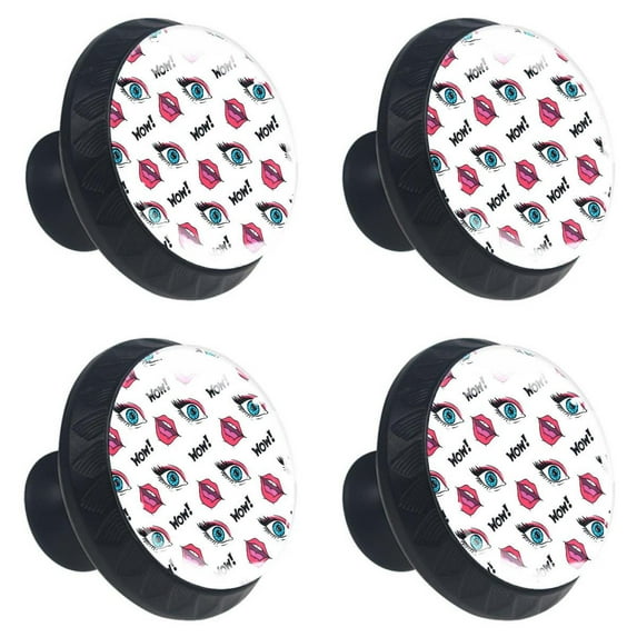 4 Pcs Funny Eyes Lips Pattern Knobs for Kitchen Cabinet Cupboard Dresser Bookcase Drawer Pulls Handles Round Home Decor