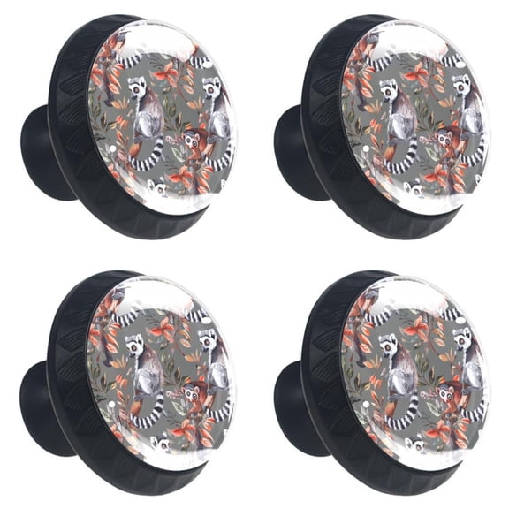 4 Pcs Funny Grey Lemurs Print Cabinet Knobs 30mm Round Crystal Glass Drawer Handles Pulls with Screws for Kitchen Cupboard Wardrobe Closet Dresser, Home&Office