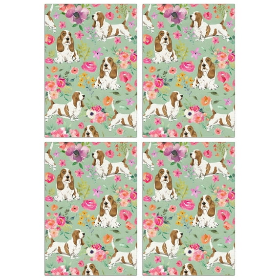 4 Pcs Funny Kitchen Towels,Basset Hound and Flowers Microfiber Dish Towels,Kitchen Tea Towels,Kitchen Towel Set (18" X 26")