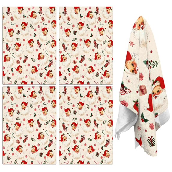 4 Pcs Funny Kitchen Towels,Beige Christmas Santa Pattern Microfiber Dish Towels,Kitchen Tea Towels,Kitchen Towel Set (18" X 26")