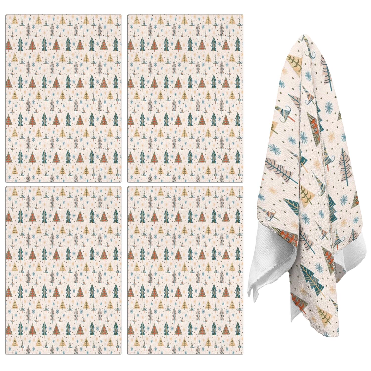 4 Pcs Funny Kitchen Towels,Beige Christmas Tree Pattern Microfiber Dish Towels,Kitchen Tea Towels,Kitchen Towel Set (18" X 26")