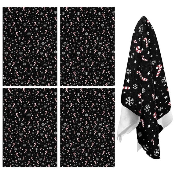 4 Pcs Funny Kitchen Towels,Black Christmas Candy Cane and Snowflake Pattern Microfiber Dish Towels,Kitchen Tea Towels,Kitchen Towel Set (18" X 26")