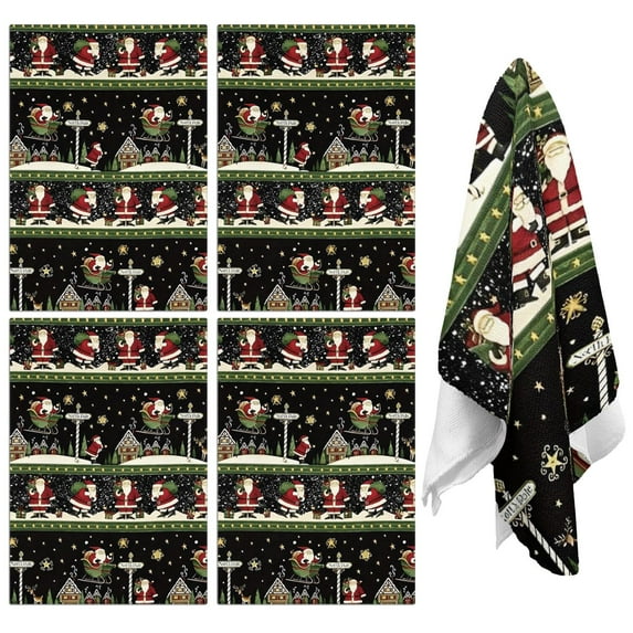 4 Pcs Funny Kitchen Towels,Black Christmas Santa Pattern Microfiber Dish Towels,Kitchen Tea Towels,Kitchen Towel Set (18" X 26")
