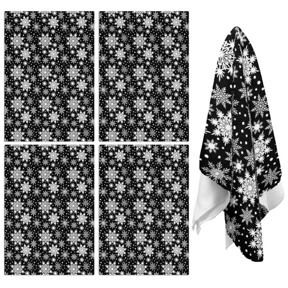 4 Pcs Funny Kitchen Towels,Black Christmas Snowflake Pattern Microfiber Dish Towels,Kitchen Tea Towels,Kitchen Towel Set (18" X 26")