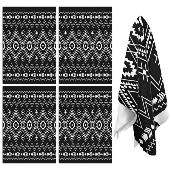 4 Pcs Funny Kitchen Towels,Black Geometric Striped Pattern Microfiber Dish Towels,Kitchen Tea Towels,Kitchen Towel Set (18" X 26")