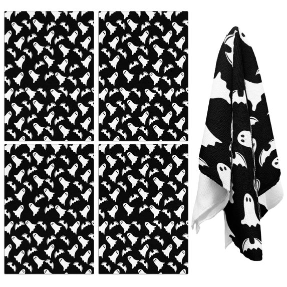 4 Pcs Funny Kitchen Towels,Black Halloween Ghosts and Bats Microfiber Dish Towels,Kitchen Tea Towels,Kitchen Towel Set (18" X 26")