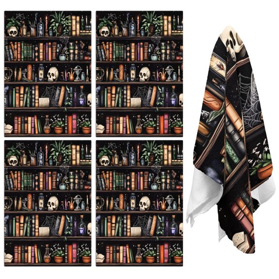 4 Pcs Funny Kitchen Towels,Black Halloween Skull Book Pattern Microfiber Dish Towels,Kitchen Tea Towels,Kitchen Towel Set (18" X 26")
