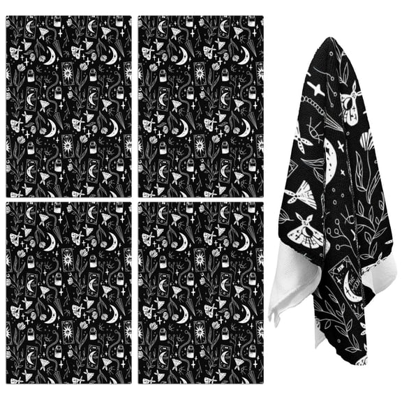 4 Pcs Funny Kitchen Towels,Black Tarot Moon Moth Pattern Microfiber Dish Towels,Kitchen Tea Towels,Kitchen Towel Set (18" X 26")