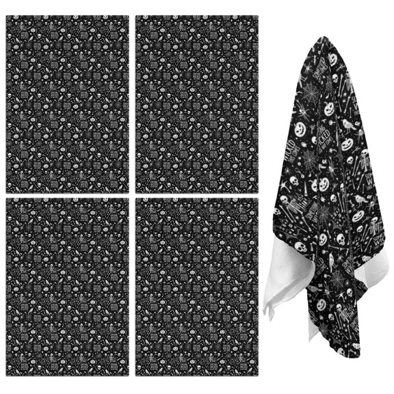 4 Pcs Funny Kitchen Towels,Black White Halloween Skull Pattern Microfiber Dish Towels,Kitchen Tea Towels,Kitchen Towel Set (18" X 26")