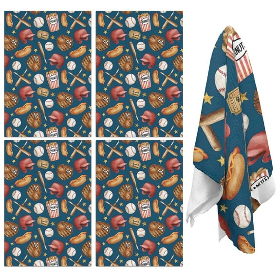 4 Pcs Funny Kitchen Towels,Blue Baseball Stadium Pattern Microfiber Dish Towels,Kitchen Tea Towels,Kitchen Towel Set (18" X 26")