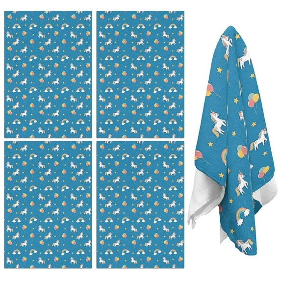 4 Pcs Funny Kitchen Towels,Blue Cartoon Unicorn Rainbow Cloud Star Balloon Microfiber Dish Towels,Kitchen Tea Towels,Kitchen Towel Set (18" X 26")