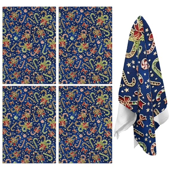 4 Pcs Funny Kitchen Towels,Blue Christmas Candy Cane Pattern Microfiber Dish Towels,Kitchen Tea Towels,Kitchen Towel Set (18" X 26")