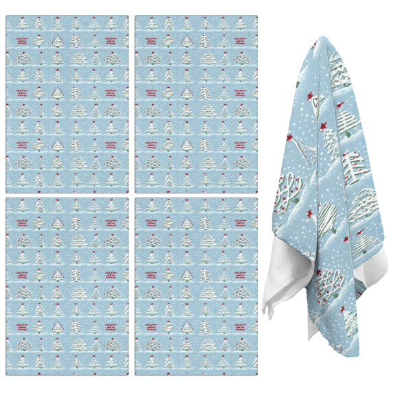 4 Pcs Funny Kitchen Towels,Blue Christmas Tree Pattern Microfiber Dish Towels,Kitchen Tea Towels,Kitchen Towel Set (18" X 26")