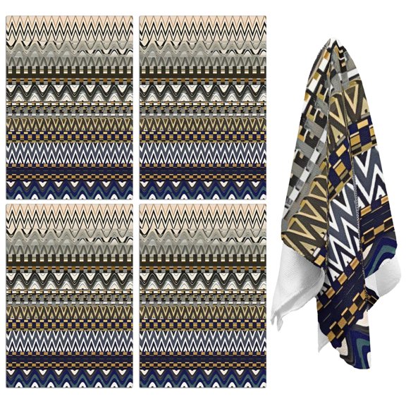 4 Pcs Funny Kitchen Towels,Blue Geometric Zigzag Checker Pattern Microfiber Dish Towels,Kitchen Tea Towels,Kitchen Towel Set (18" X 26")