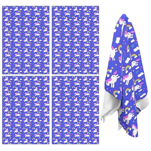 4 Pcs Funny Kitchen Towels,Blue Unicorn Rainbow Pattern Microfiber Dish Towels,Kitchen Tea Towels,Kitchen Towel Set (18" X 26")
