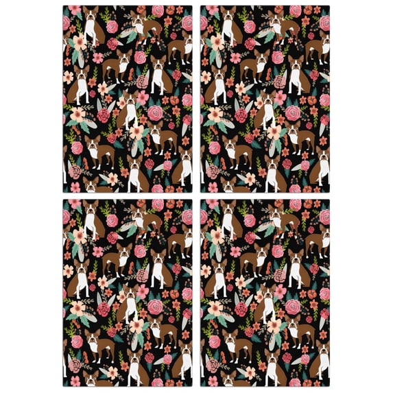 4 Pcs Funny Kitchen Towels,Boston Terrier Dog with Flower-1 Microfiber Dish Towels,Kitchen Tea Towels,Kitchen Towel Set (18" X 26")