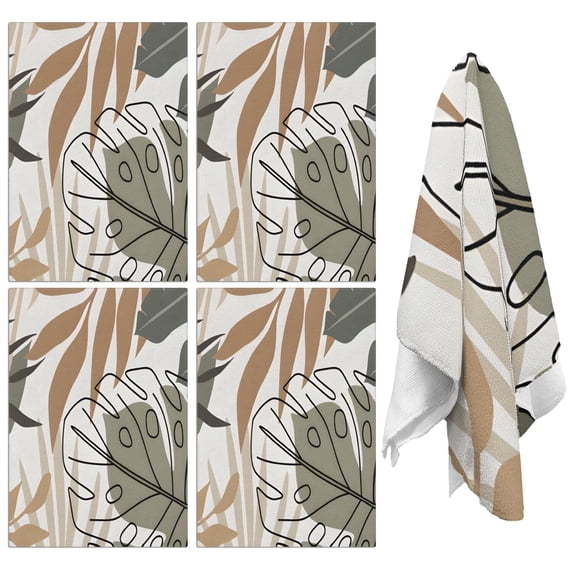 4 Pcs Funny Kitchen Towels,Brown Boho Plant Pattern Microfiber Dish Towels,Kitchen Tea Towels,Kitchen Towel Set (18" X 26")