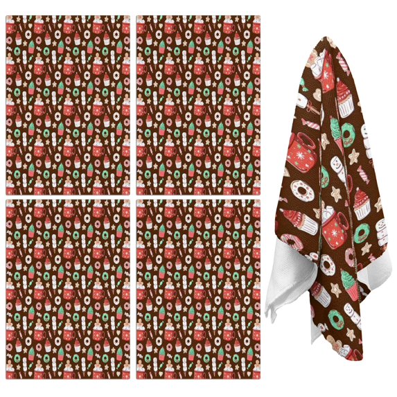 4 Pcs Funny Kitchen Towels,Brown Christmas Dessert Pattern Microfiber Dish Towels,Kitchen Tea Towels,Kitchen Towel Set (18" X 26")