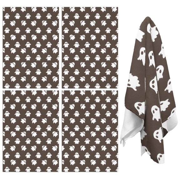 4 Pcs Funny Kitchen Towels,Brown Halloween Ghost Pattern Microfiber Dish Towels,Kitchen Tea Towels,Kitchen Towel Set (18" X 26")