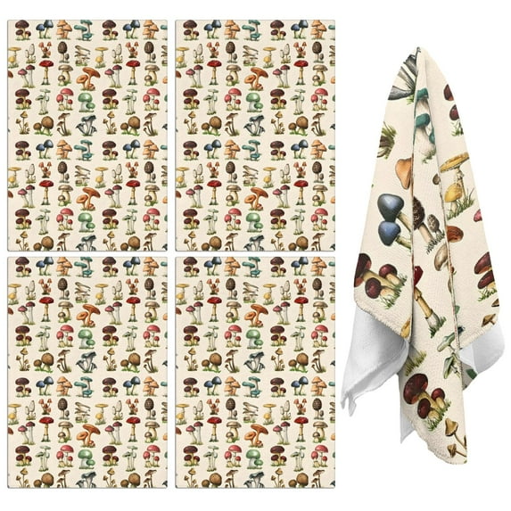 4 Pcs Funny Kitchen Towels,Brown Mushroom Plant Light Pattern Microfiber Dish Towels,Kitchen Tea Towels,Kitchen Towel Set (18" X 26")