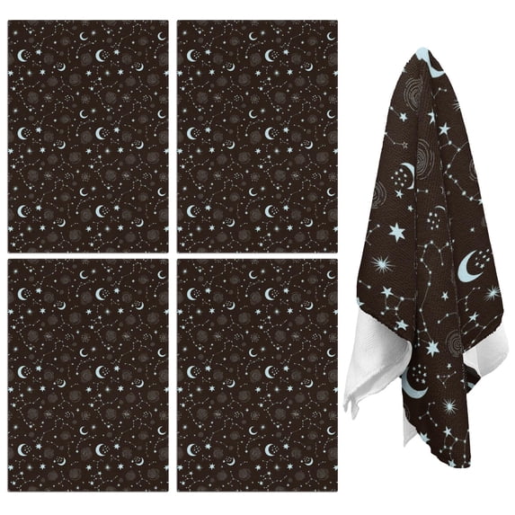 4 Pcs Funny Kitchen Towels,Brown Star Moon Constellation Pattern Microfiber Dish Towels,Kitchen Tea Towels,Kitchen Towel Set (18" X 26")